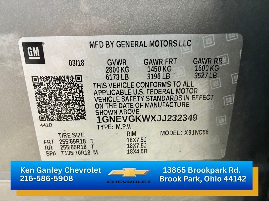 2018 Chevrolet Traverse LT Cloth w/1LT